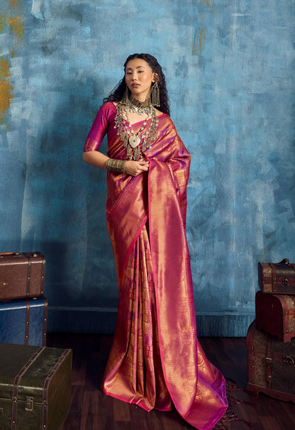 Deep Pink Kanjivaram Silk Ready to wear/Easy Saree - Panaash Saree
