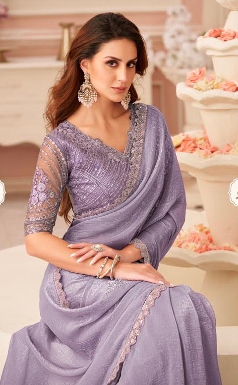 Mauve Cocktail Readymade Saree With Designer Blouse