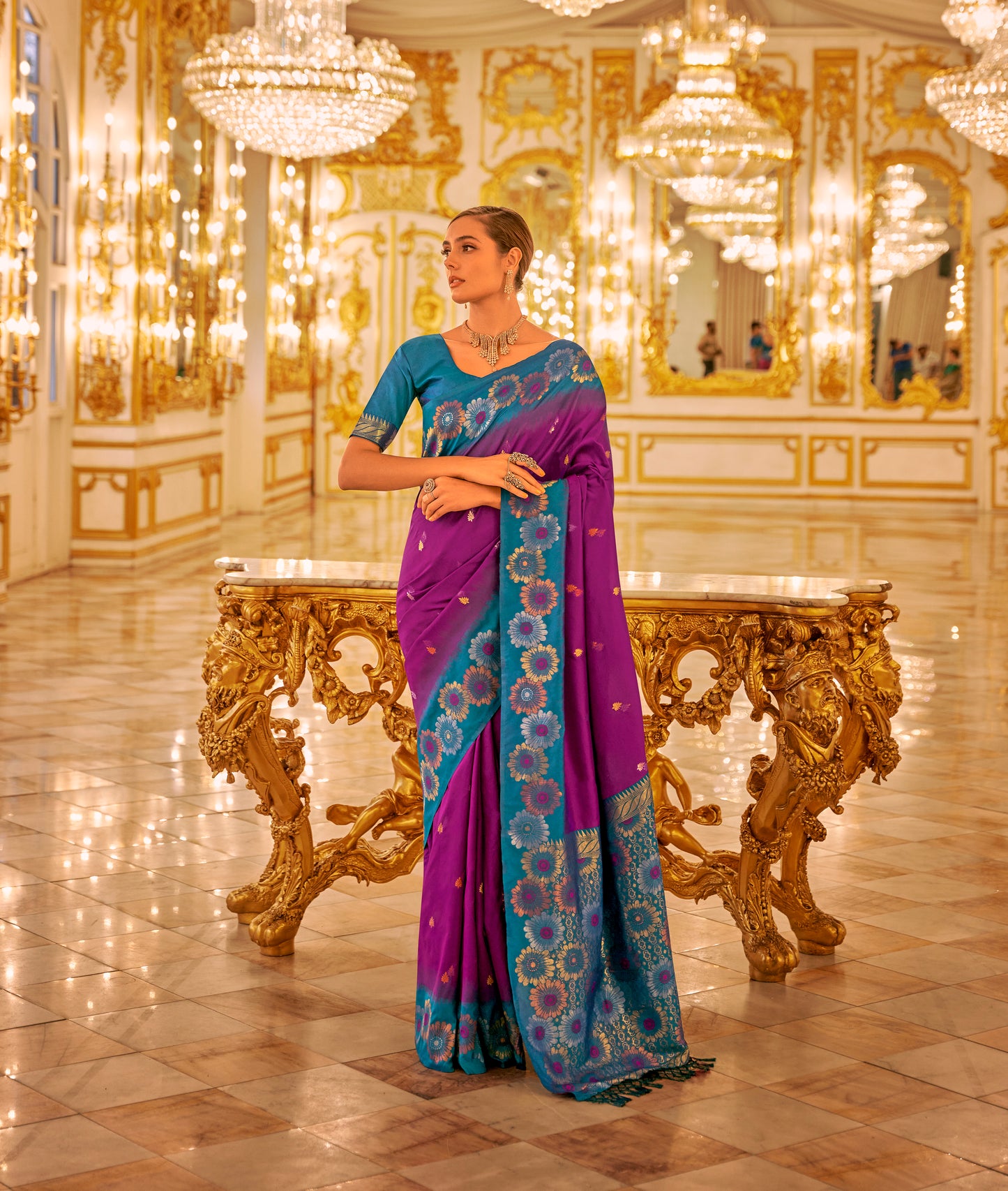 Purple Banarasi Silk Readymade/Easy Saree