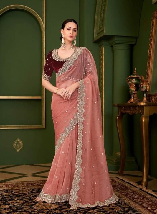 Peach Cocktail Ready To Wear/Easy Saree - Panaash Saree