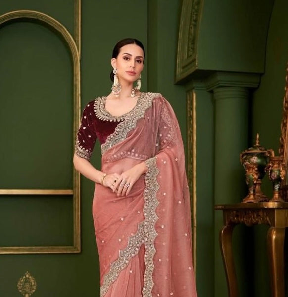 Peach Cocktail Ready To Wear/Easy Saree - Panaash Saree