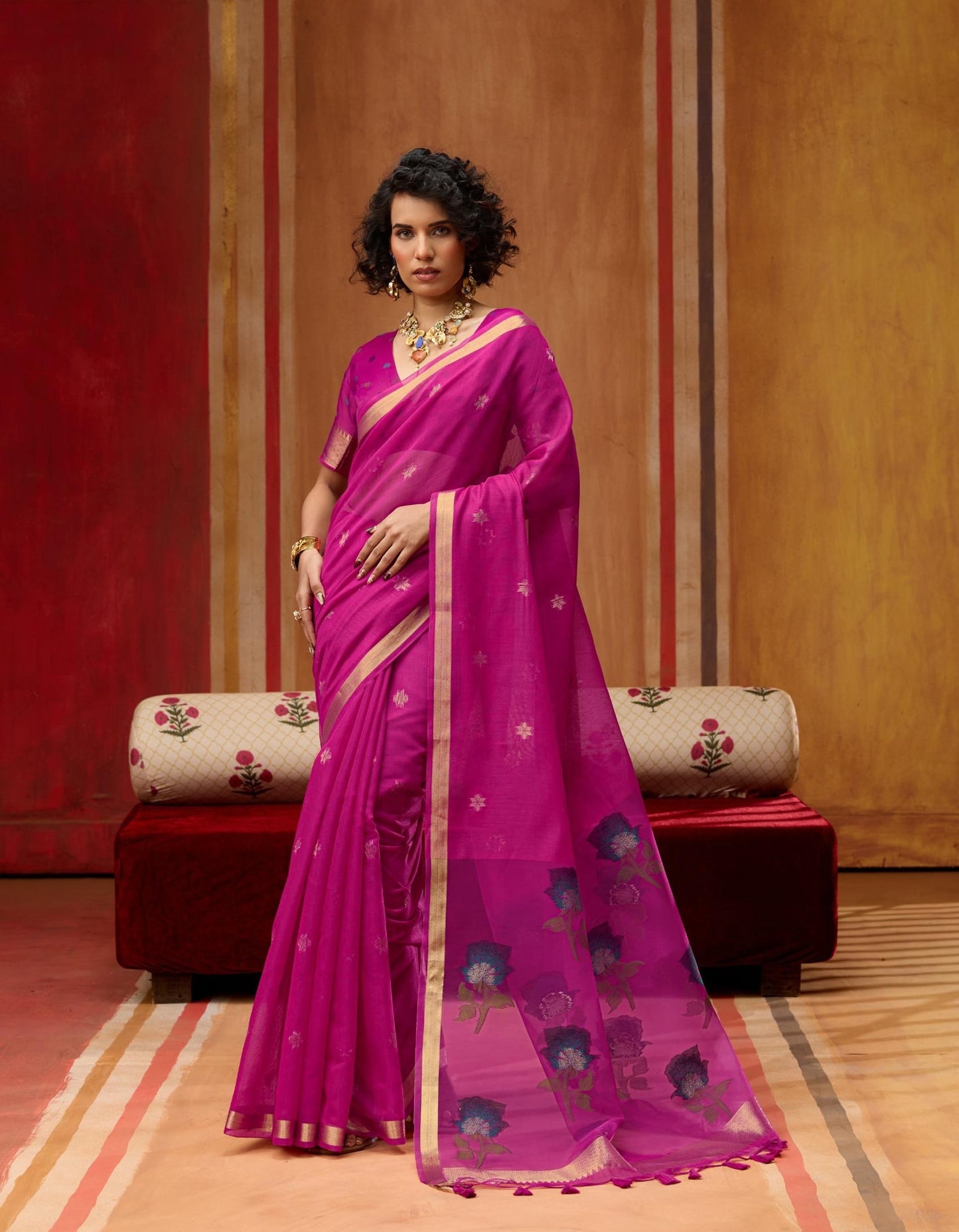 Pink Cotton Readymade/Easy Saree