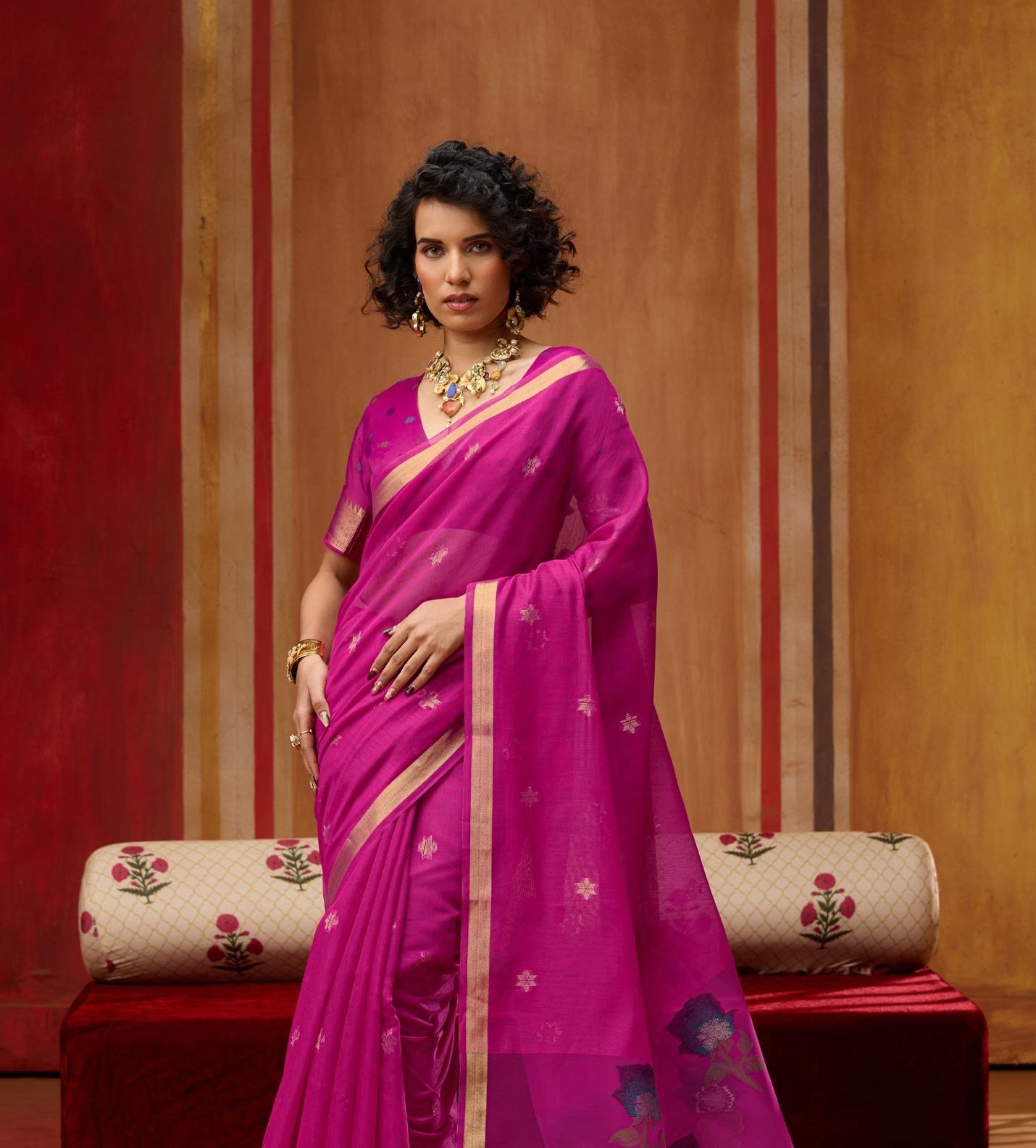 Pink Cotton Readymade/Easy Saree