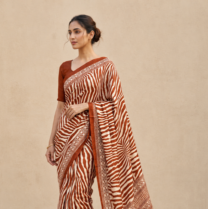 Brown Crepe Silk Ready To Wear/Easy Saree by Stylebypanaash 