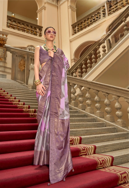 Lavender Color Satin Silk Readymade/Easy Saree