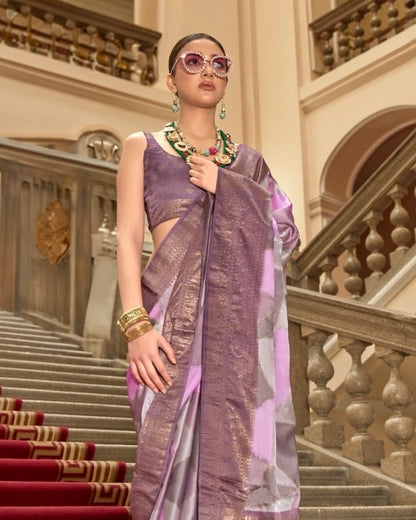 Lavender Color Satin Silk Readymade/Easy Saree