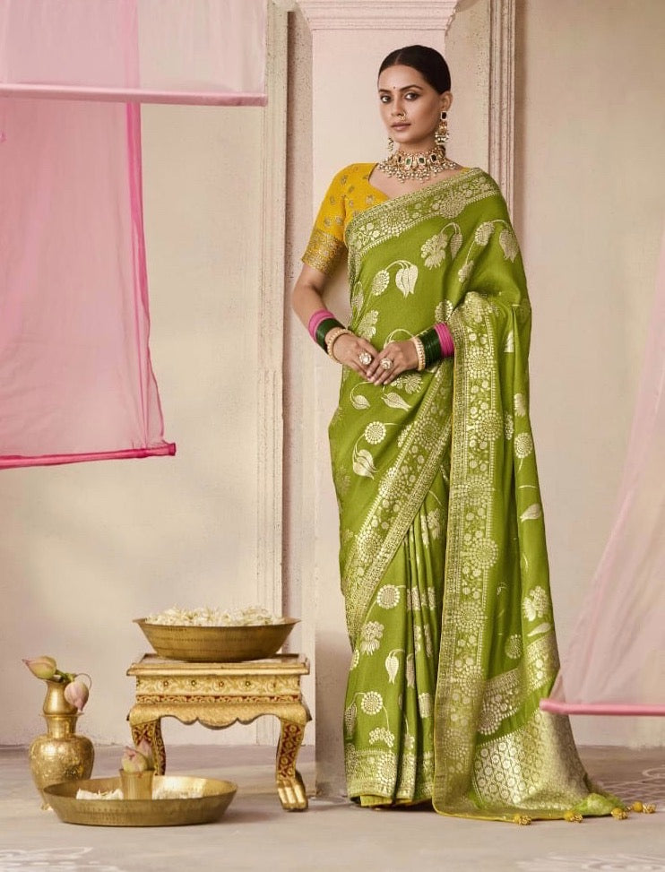 Mehendi Green Color Designer Kanjivaram Silk Readymade/Easy Saree