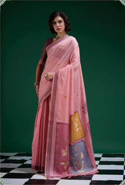 Pink Mul Cotton Ready To Wear/Easy Saree - Panaash Saree