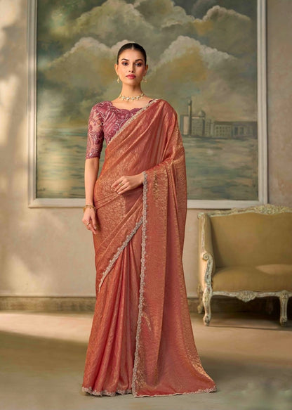 Copper Peach Cocktail Ready To Wear/Easy Saree by Stylebypanaash 