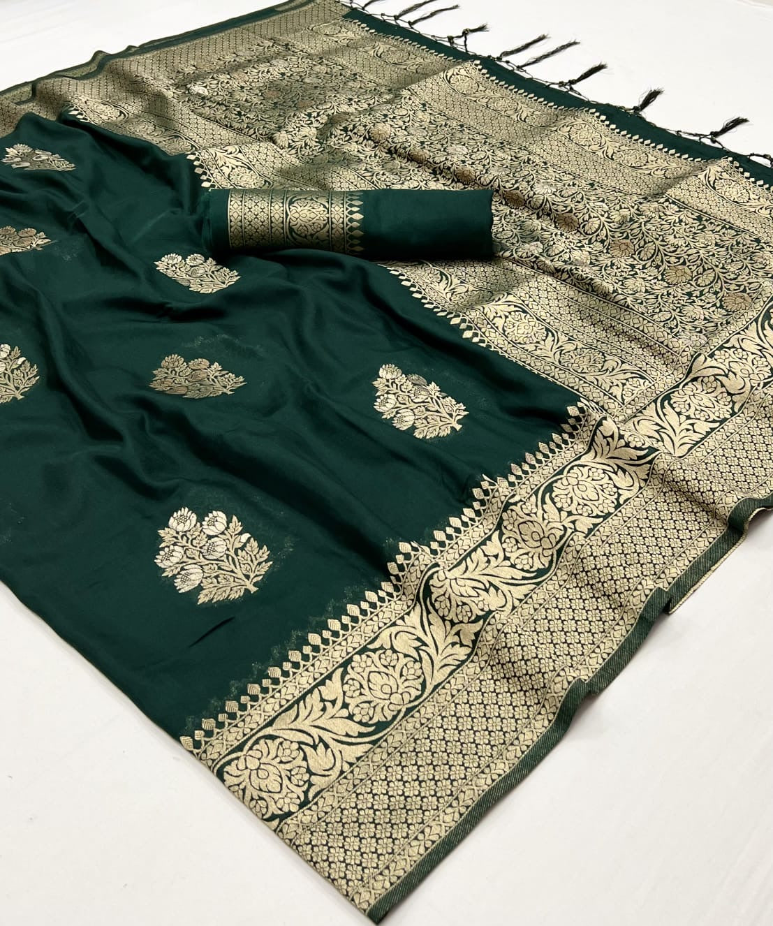 Green Khadi Georgette Readymade/Easy Saree