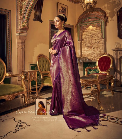 Purple Kanjivaram With Copper Zari Silk Readymade/Easy Saree