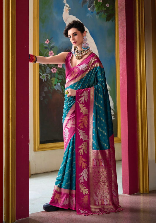 Teal Green Readymade/Easy Kanjivaram Saree