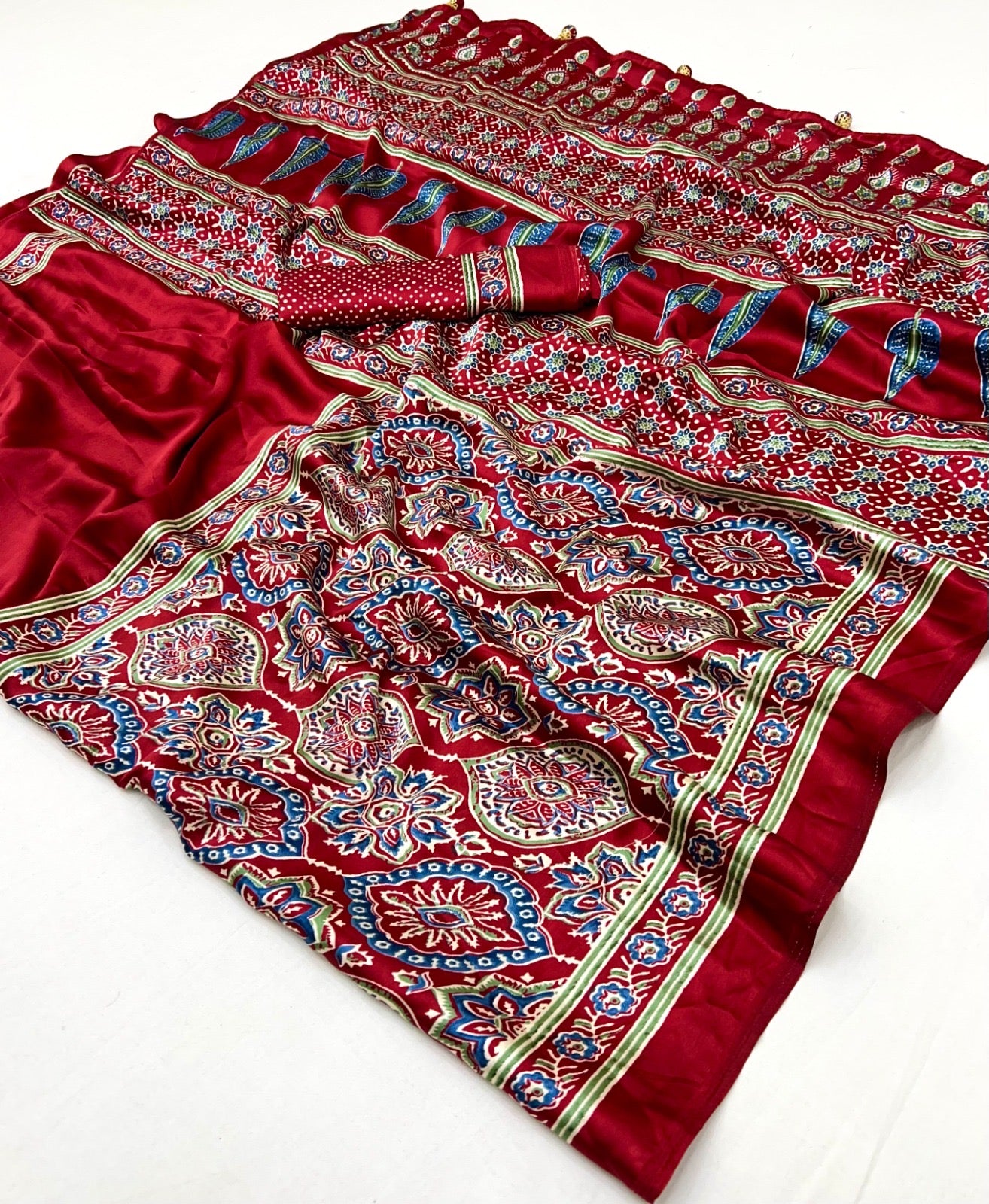 Red Crepe Silk Office wear Readymade/Easy Saree