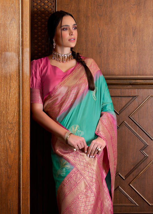 Sea Green Silk Readymade/Easy Saree