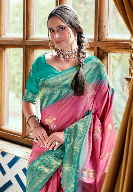 Pink Soft Silk Readymade/Easy Saree