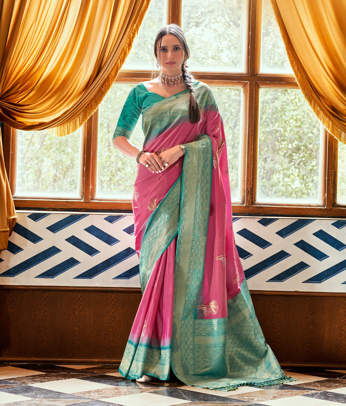 Pink Soft Silk Readymade/Easy Saree