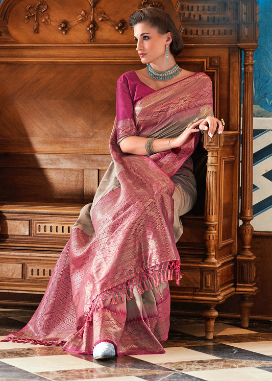 Grey Tone Soft Silk Readymade/Easy Saree