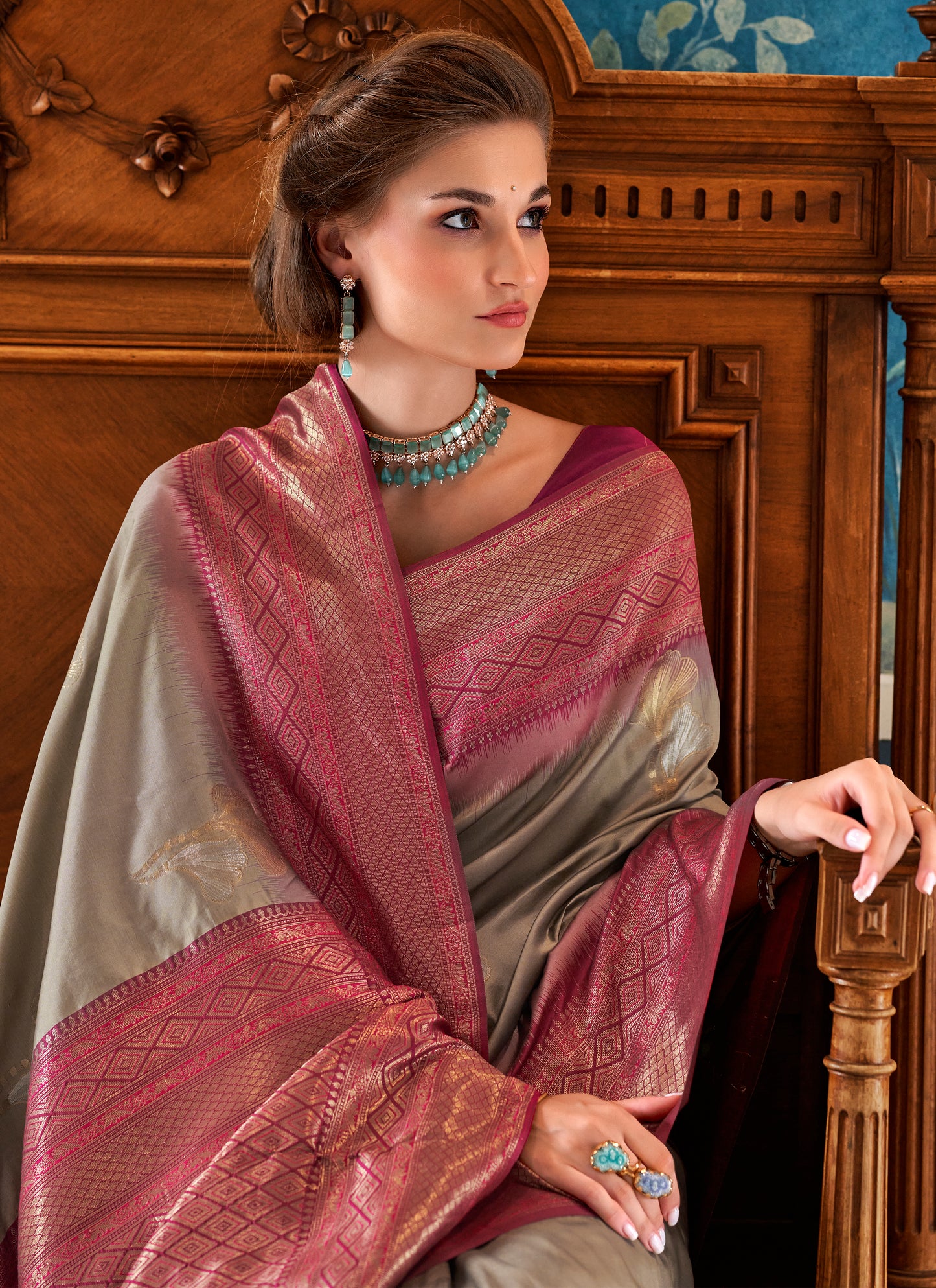 Grey Tone Soft Silk Readymade/Easy Saree