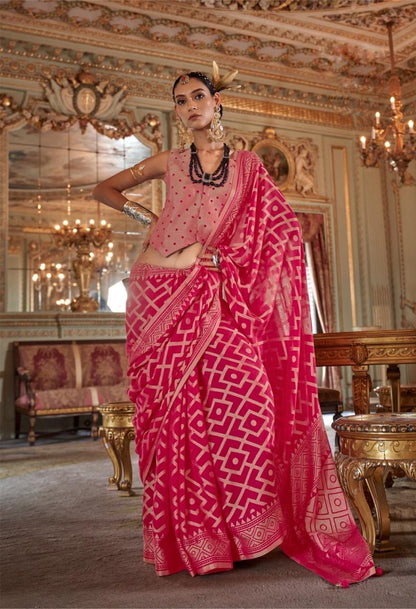 Fuchsia Georgette Ready To Wear/Easy Saree by Stylebypanaash