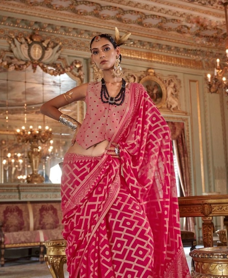 Fuchsia Georgette Ready To Wear/Easy Saree by Stylebypanaash