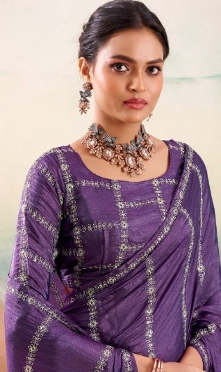 Purple Georgette Readymade/Easy Saree - Panaash Saree