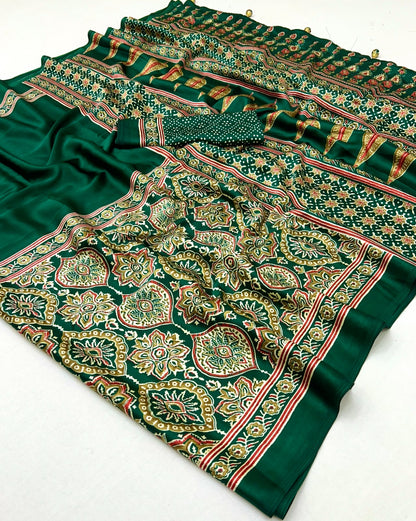 Green Crepe Silk Office wear Readymade/Easy Saree