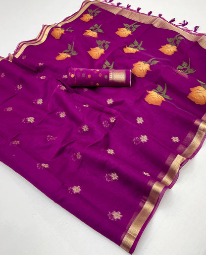 Royal Purple Cotton Readymade/Easy Saree - Panaash Saree