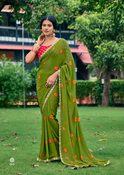 Mehendi Green Georgette Readymade/Easy Saree