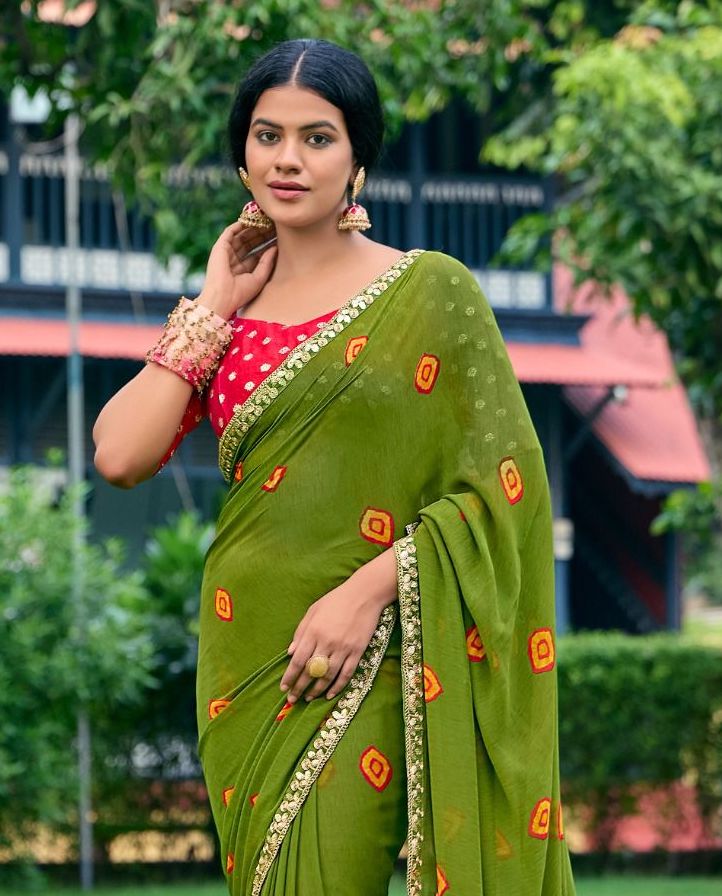 Mehendi Green Georgette Readymade/Easy Saree