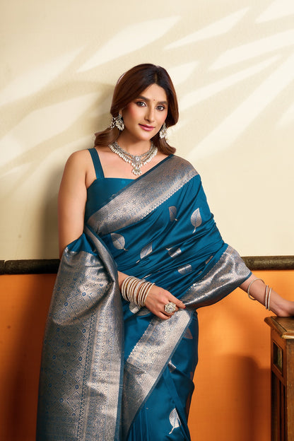 Blue Kanjivaram Silk Ready To Wear/Easy Saree