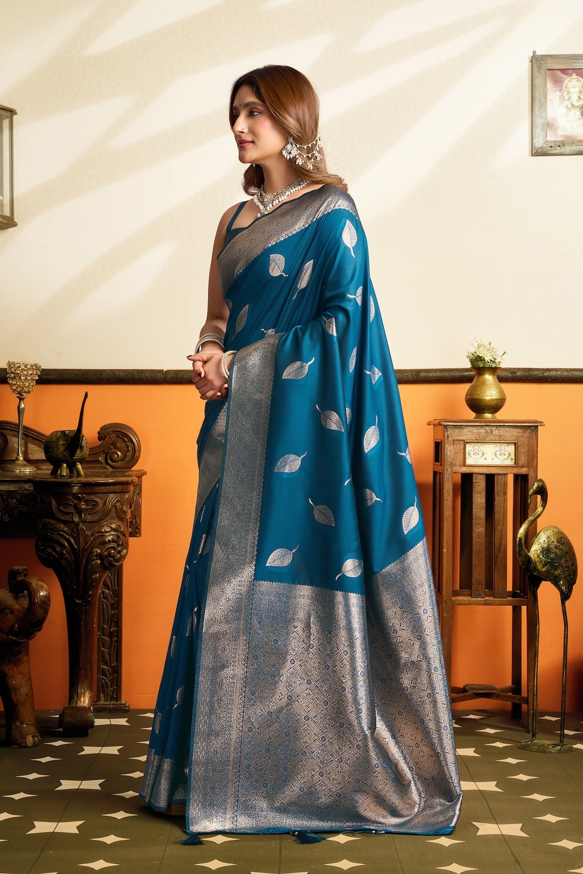 Blue Kanjivaram Silk Ready To Wear/Easy Saree