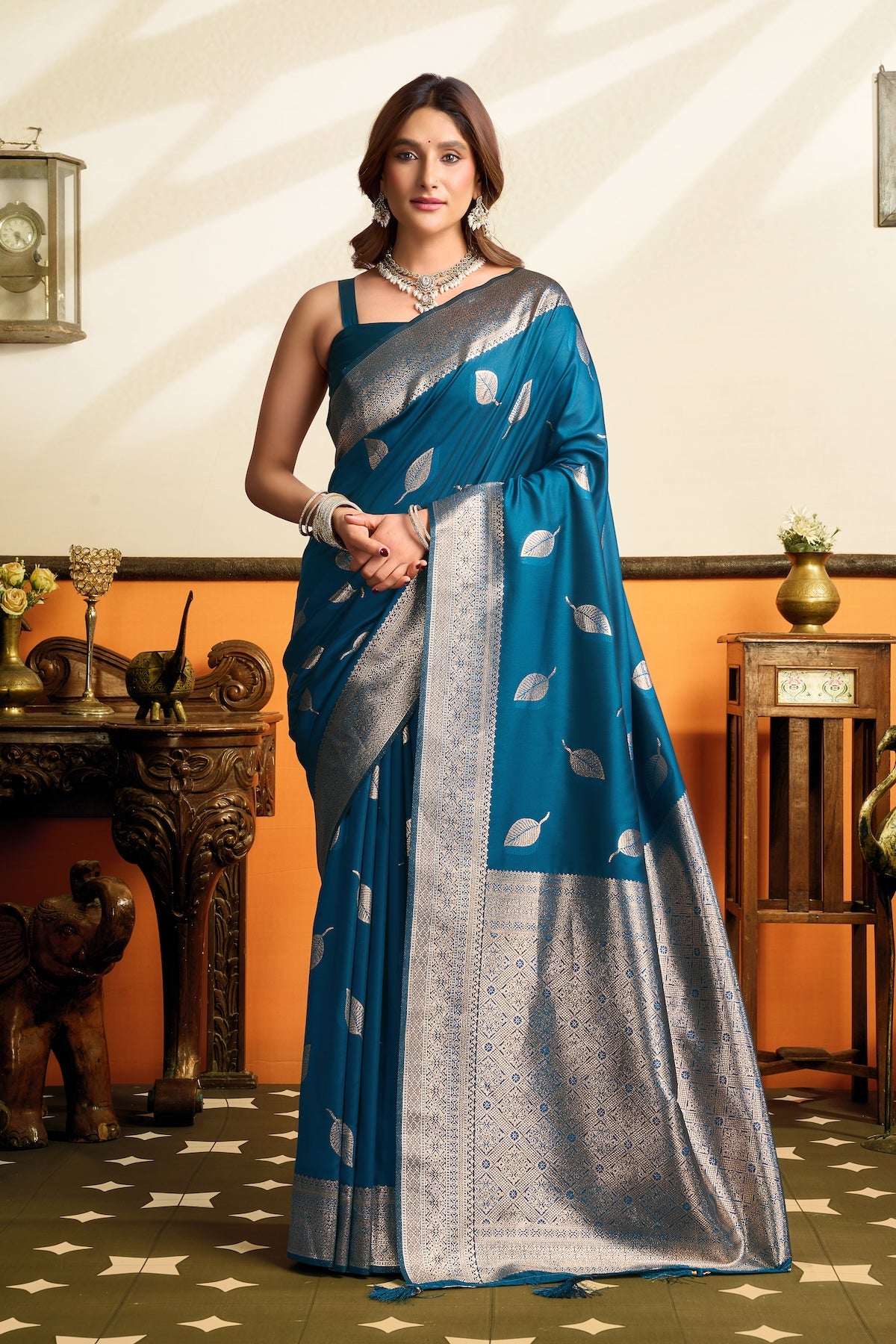 Blue Kanjivaram Silk Ready To Wear/Easy Saree