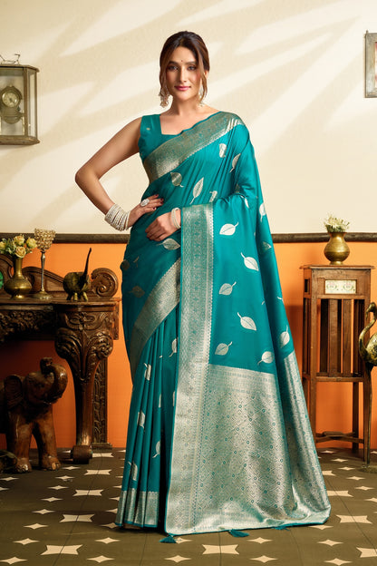 Turquoise Kanjivaram Silk Ready To Wear/Easy Saree