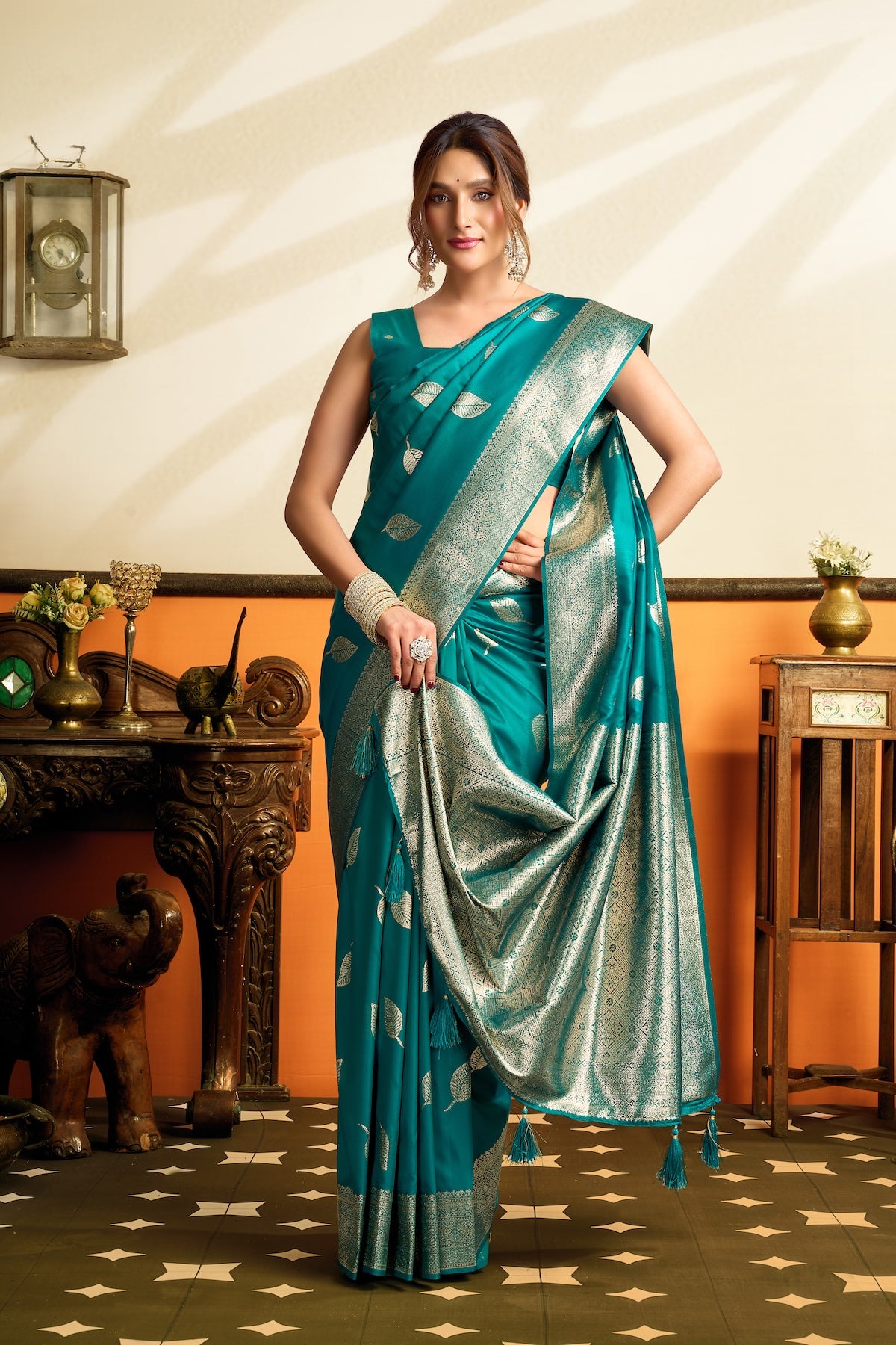 Turquoise Kanjivaram Silk Ready To Wear/Easy Saree