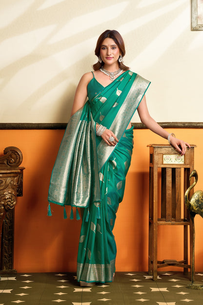 Sea Green Kanjivaram Silk Ready To Wear/Easy Saree