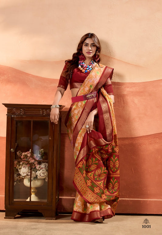 Multicolor Silk Cotton Readymade/Easy Saree