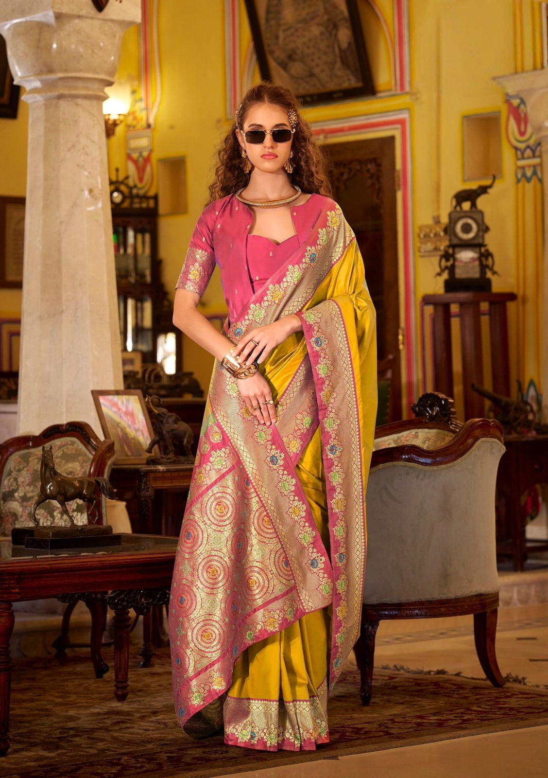 Mustard Yellow Readymade/Easy Kanjivaram Saree
