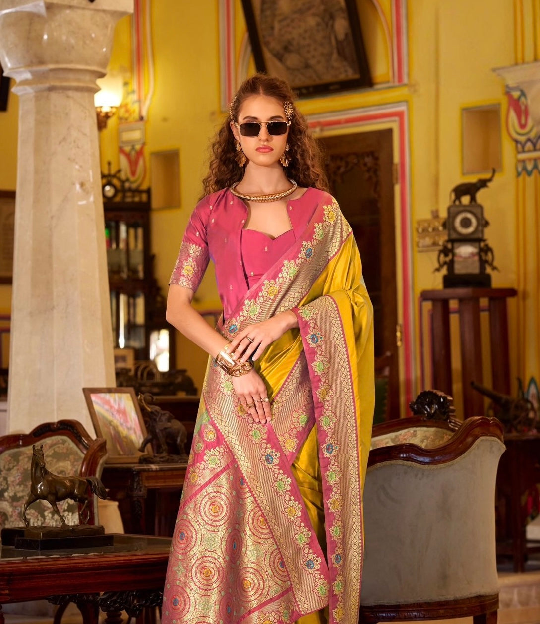 Mustard Yellow Readymade/Easy Kanjivaram Saree