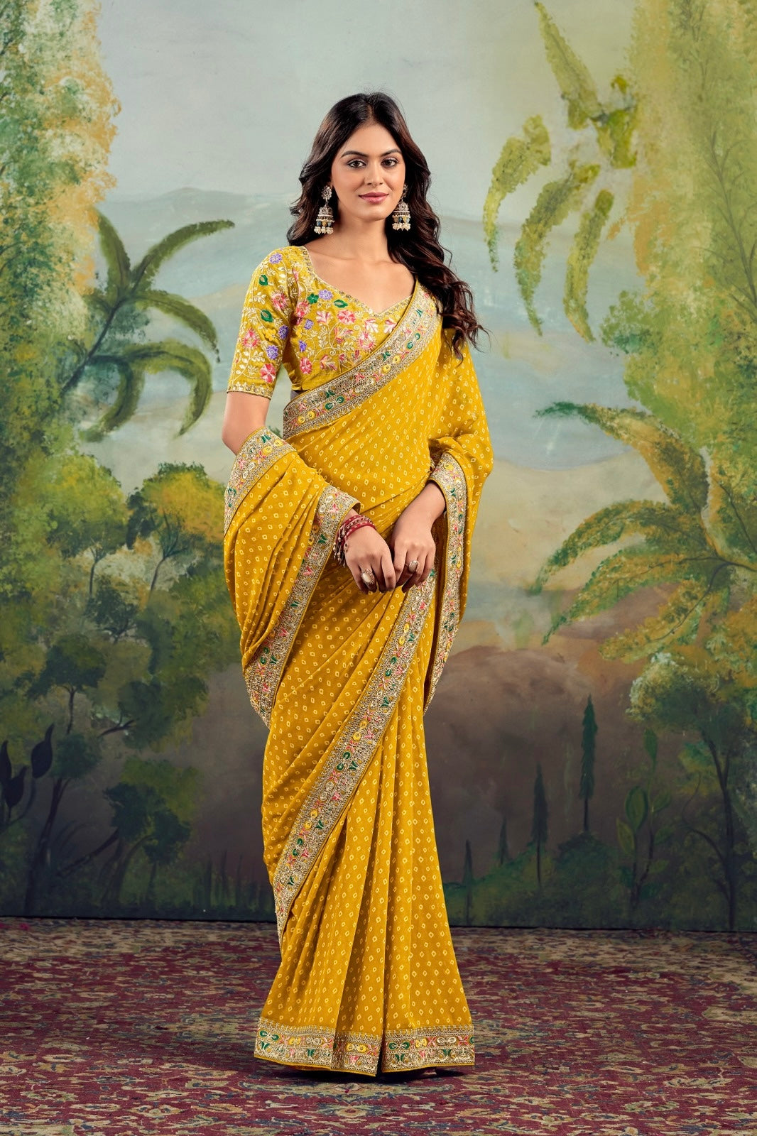 Yellow Georgette Readymade/Easy Saree