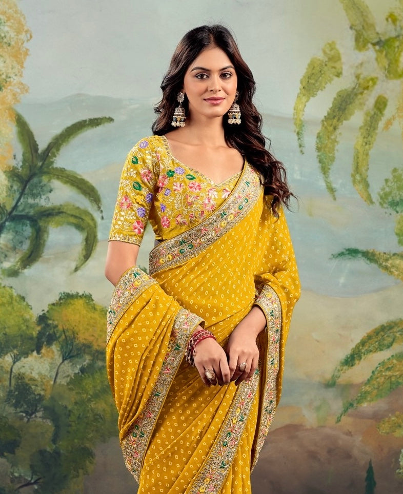 Yellow Georgette Readymade/Easy Saree