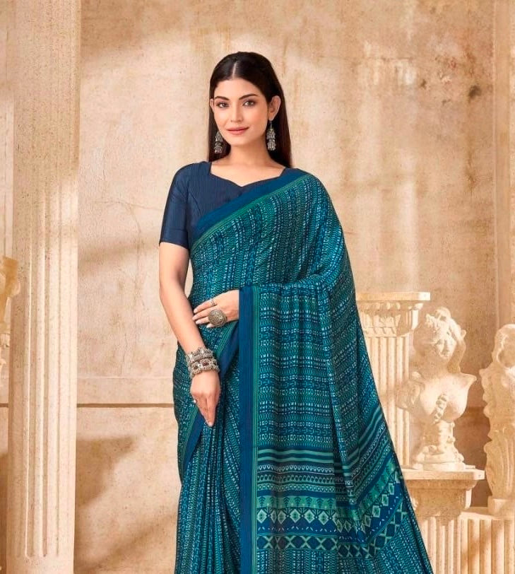 Dark Blue Crepe Silk Ready To Wear/Easy Saree by Stylebypanaash 
