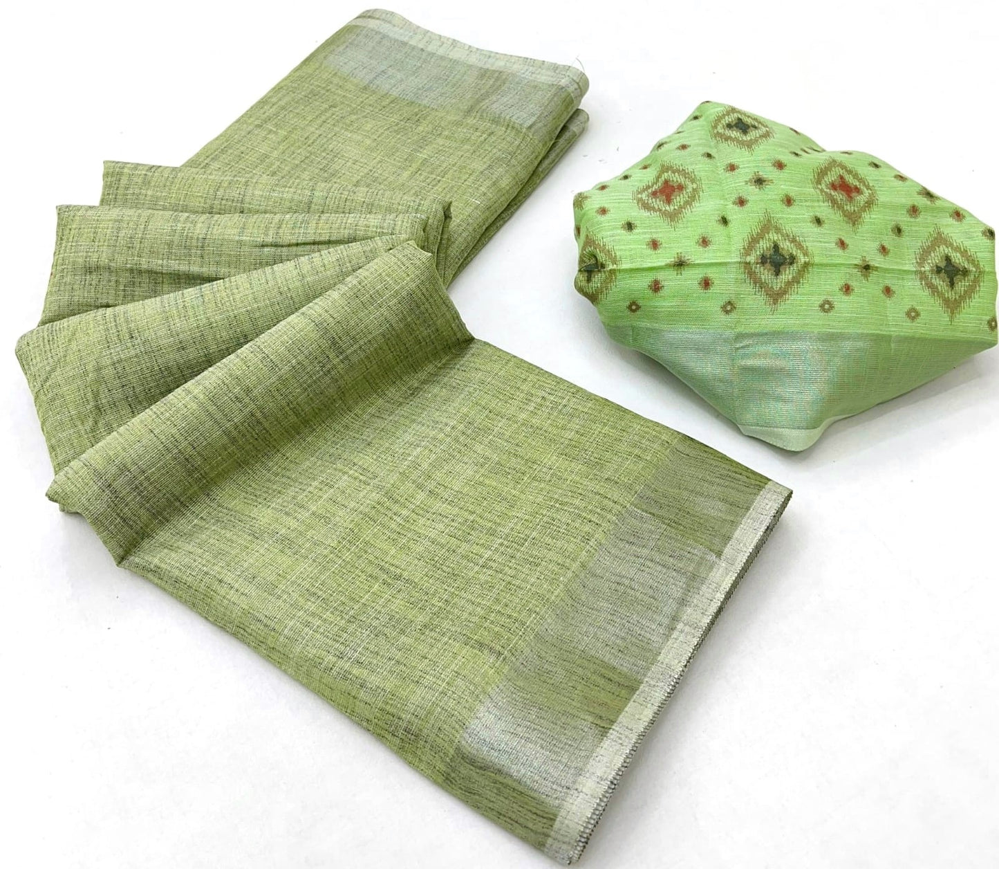 Green Linen Office Wear Readymade/Easy Saree - Panaash Saree