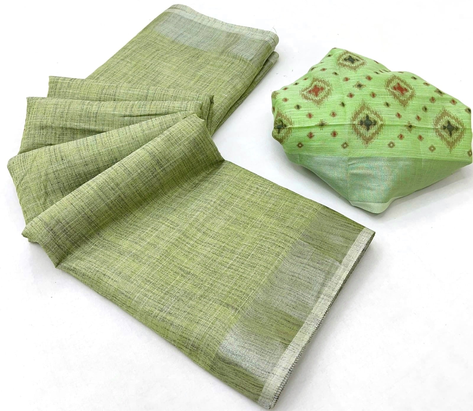 Green Linen Office Wear Readymade/Easy Saree - Panaash Saree