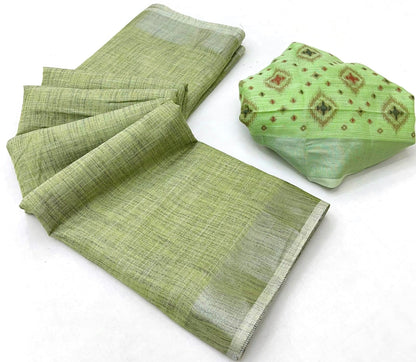 Green Linen Office Wear Readymade/Easy Saree - Panaash Saree