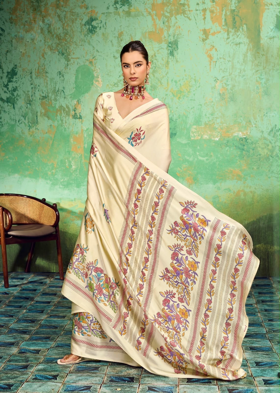 Ivory Modal Silk Ready To Wear/Easy Saree by StyleByPanaash