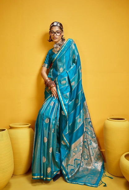 Blue Satin Silk Ready to wear/Easy Saree - Panaash Saree