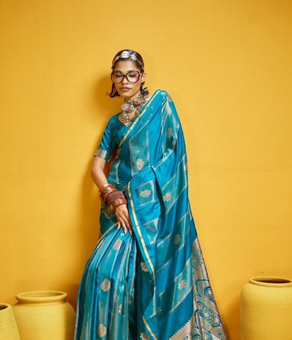Blue Satin Silk Ready to wear/Easy Saree - Panaash Saree