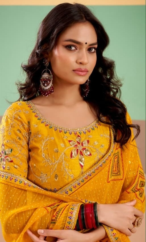 Yellow Georgette Readymade/Easy Saree - Panaash Saree