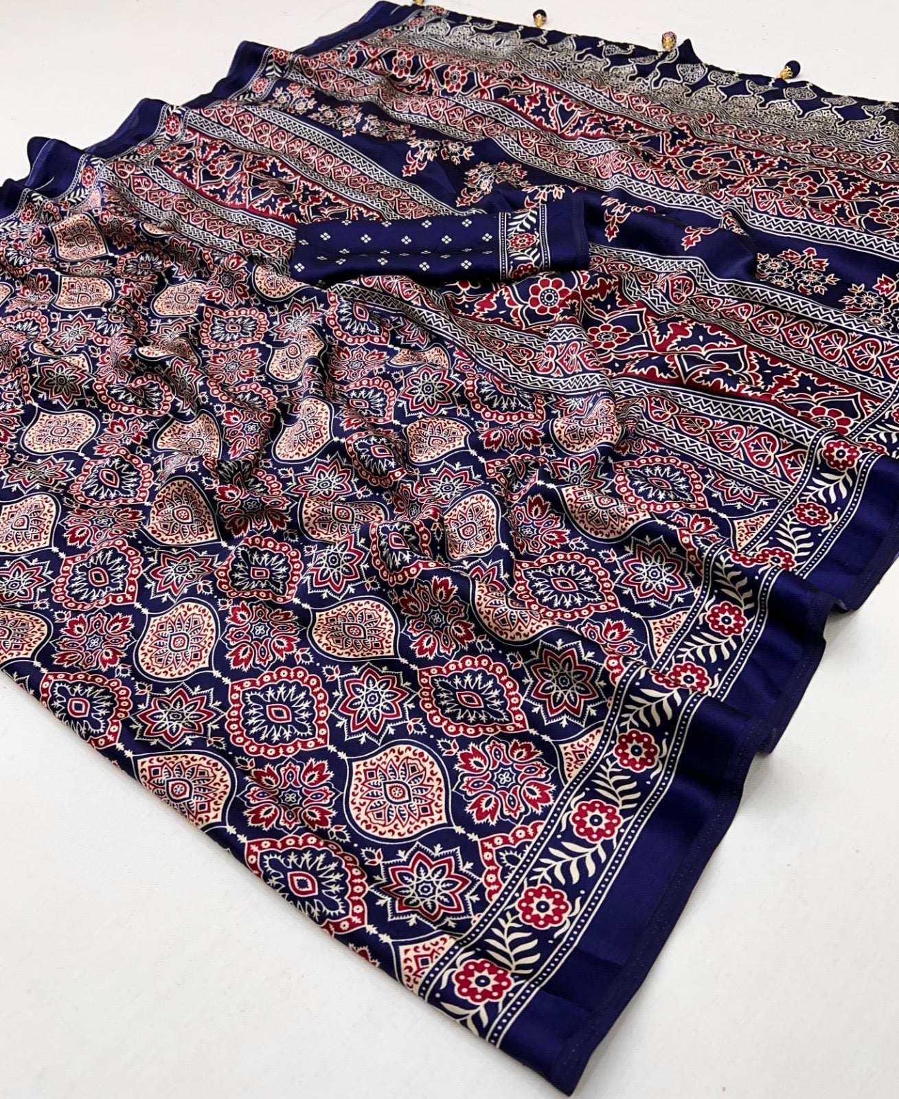 Indigo Crepe Silk Ready To Wear/Easy Saree - Panaash Saree