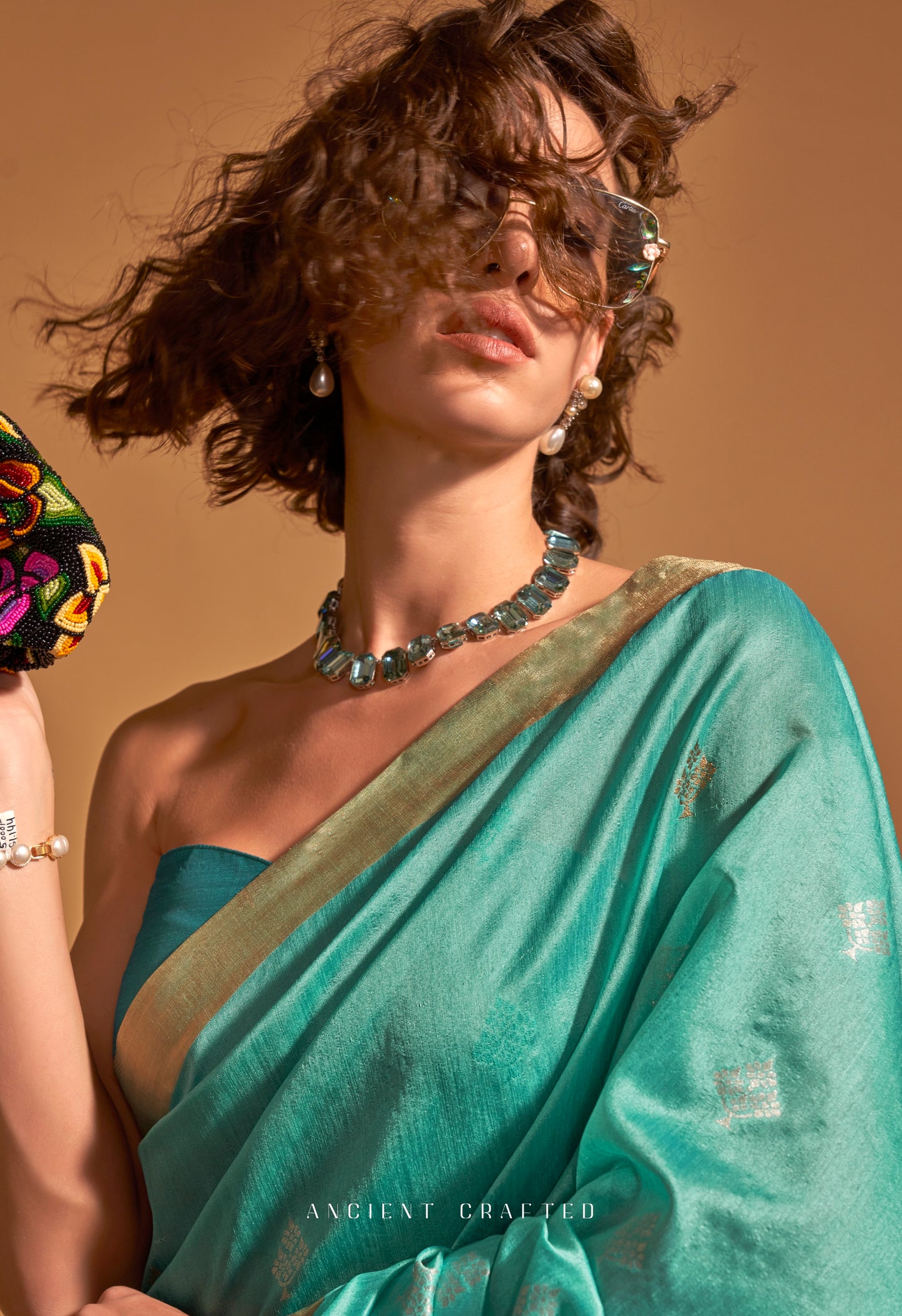 Turquoise Readymade/Easy Saree